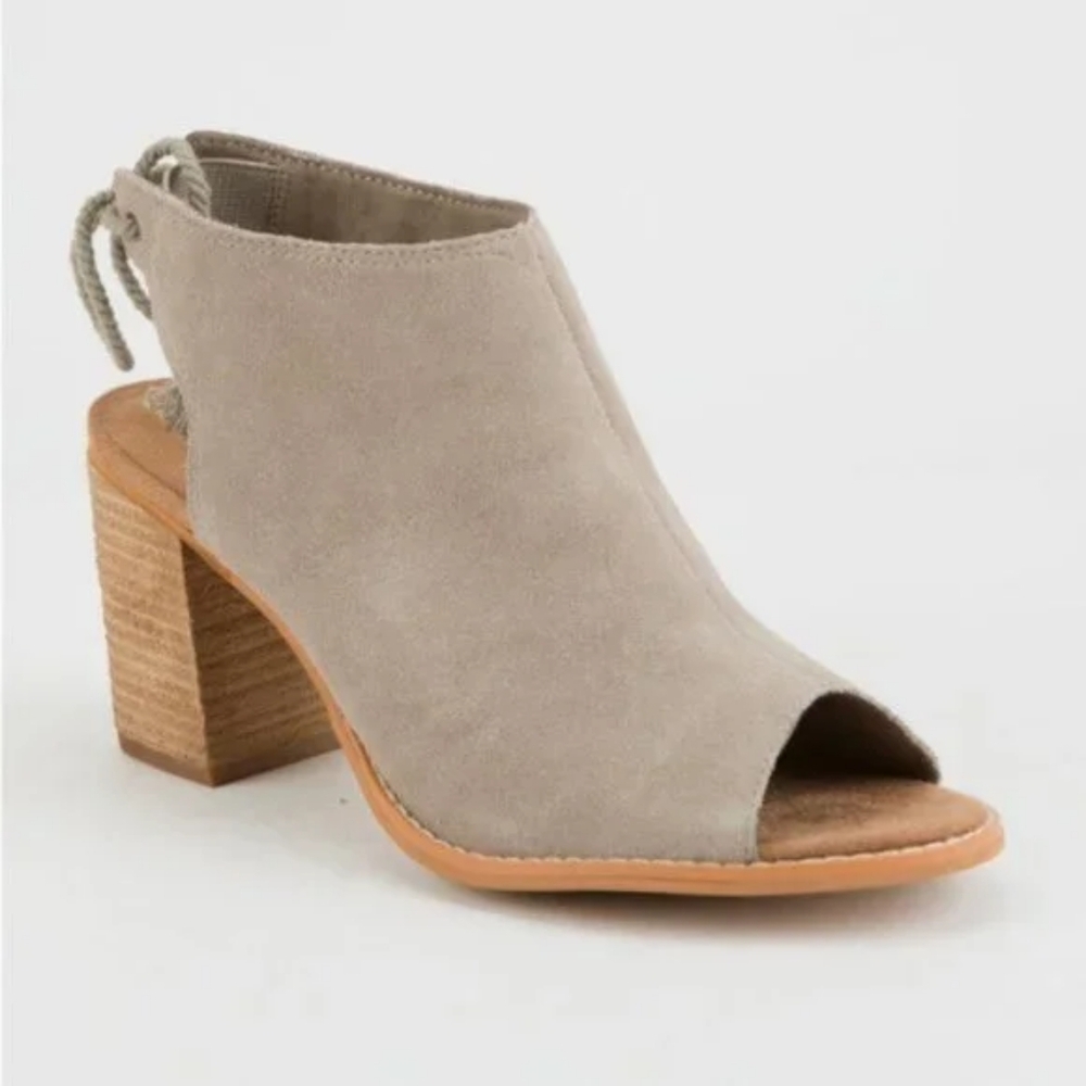 TOMS Women's Elba Suede Sandal Desert Tauple Peep-toe Design High Heel Size 7.5